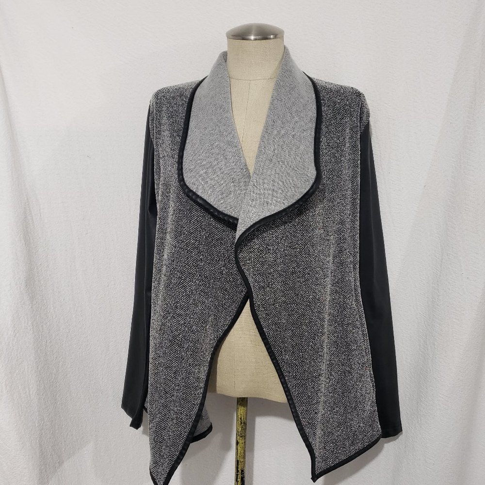 JACK Gray Cotton  & Faux Leather open Cardigan M